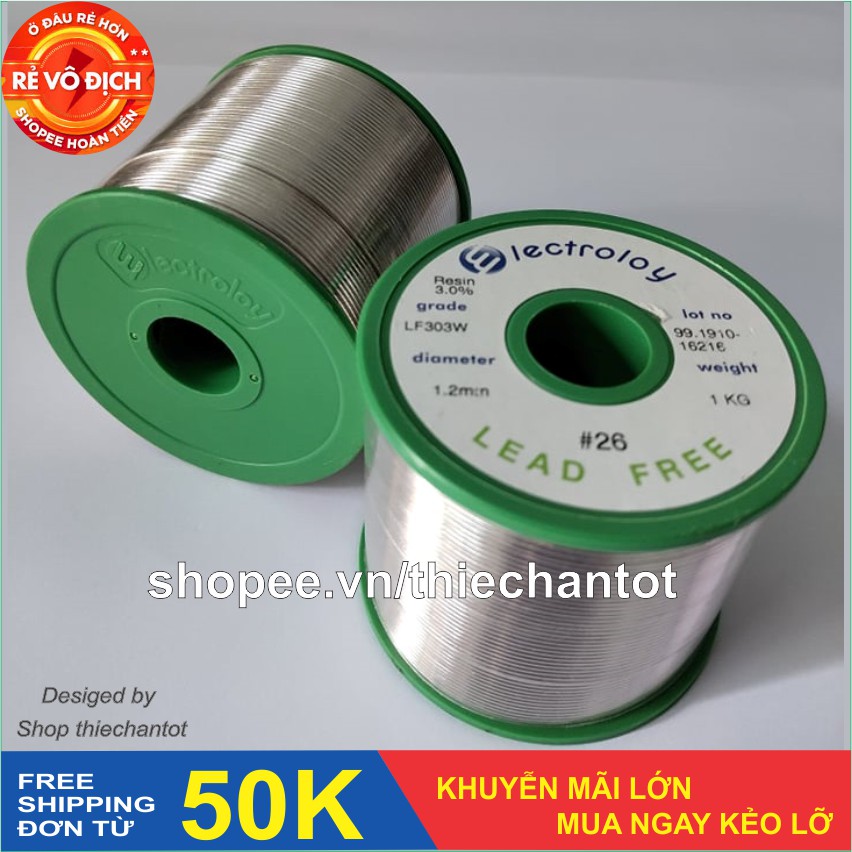 Thiếc hàn không chì Solder Electroloy [ Tặng thêm 5 mét khi mua từ 25 mét trở lên ]