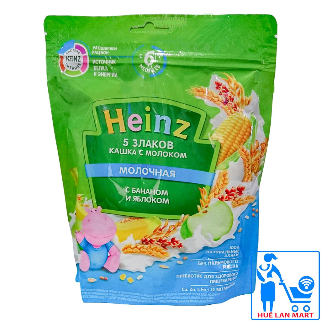 Bột Ăn Dặm Heinz Nga 6+ Vị Sữa Gạo Ngô Yến Mạch Táo Chuối Gói 250g