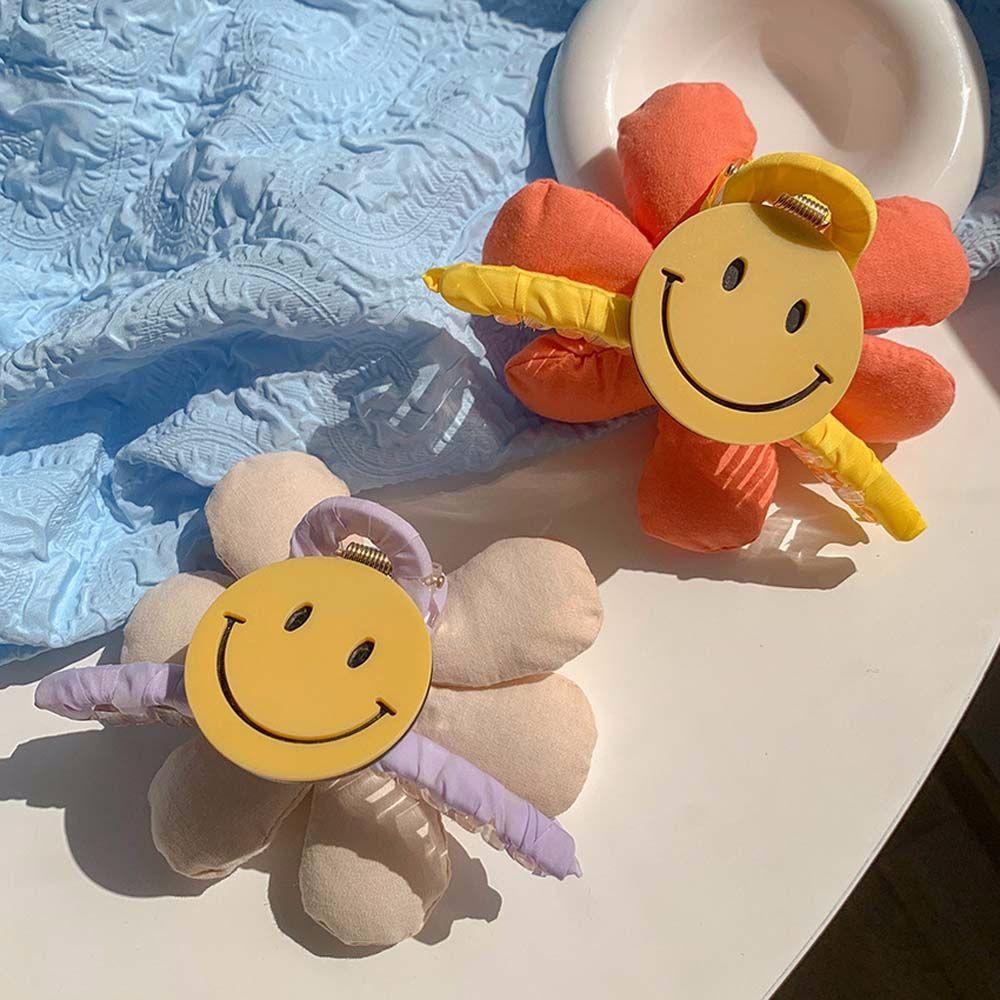 Kẹp Tóc Hình Hoa Hướng Dương Mặt Cười Bằng Vải Lông Thanh Lịch Thời Trang