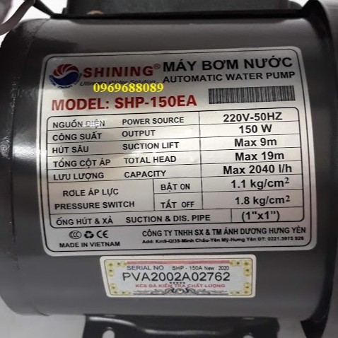 MÁY BƠM NƯỚC TĂNG ÁP TỰ ĐỘNG CHÍNH HÃNG SHINING SHP-150EA Loại mới