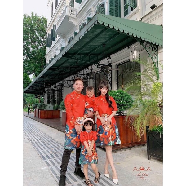 🥰 Sét áo dài gấm ép hổ gia đình cao cấp hàng thiết kế đẹp chuẩn  xinh sắn. ( áo dài tết giá rẻ)