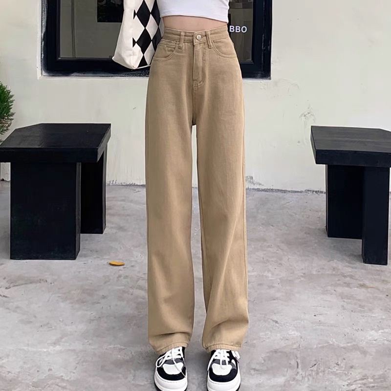 Quần Jean nữa dáng suông đứng ông cạp cao màu vintage