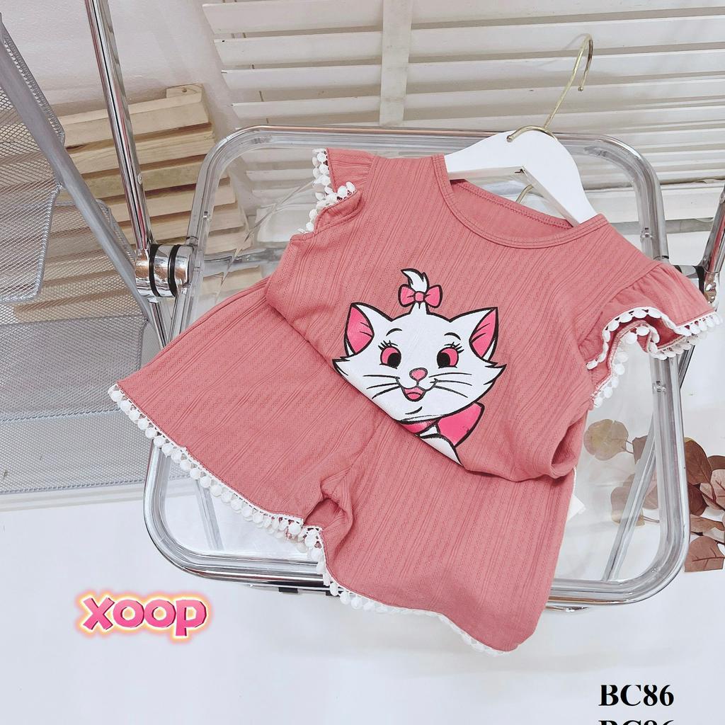 Đồ Bộ cộc tay XOOP cotton thông hơi xuất nhật ren in hình mèo cho bé gái (12-22kg) BC86 Shop Phúc Yến