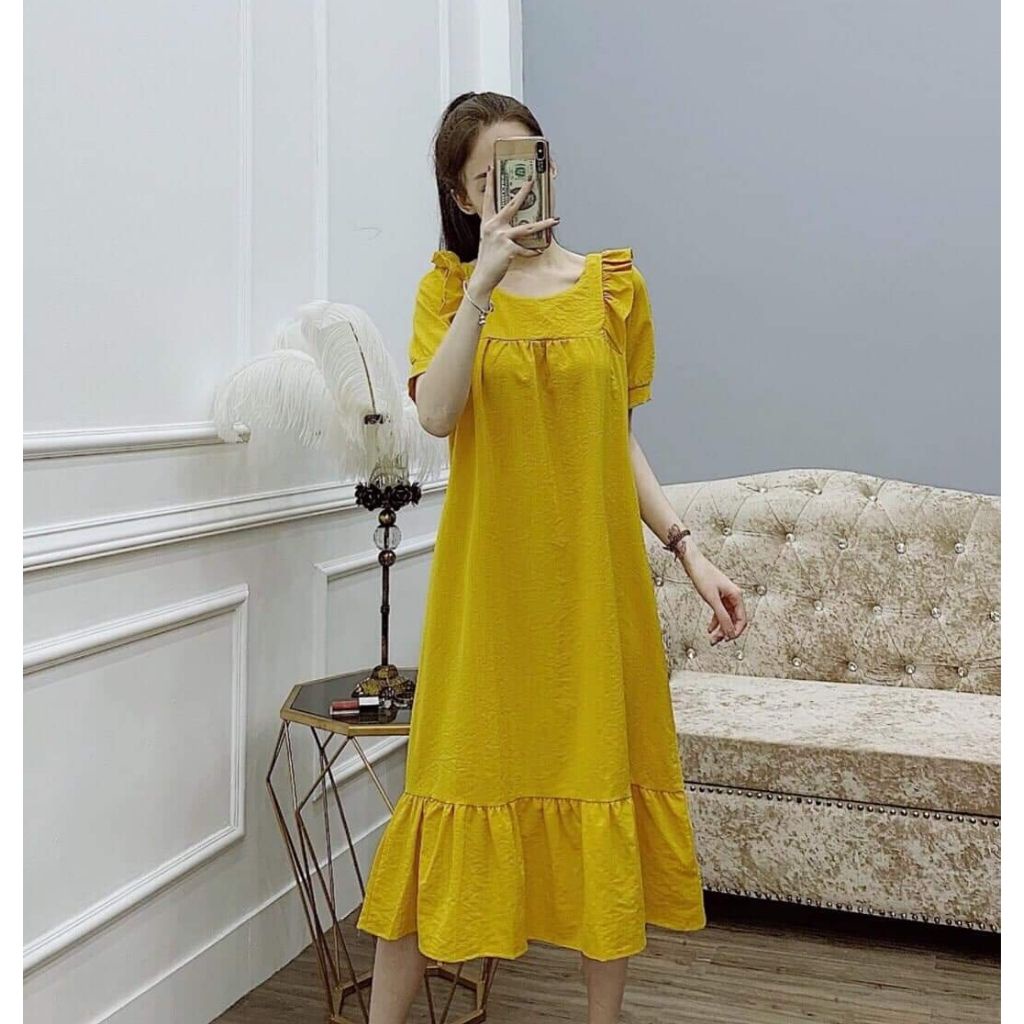 Váy bầu ngắn tay thời trang thiết kế vải đũi mềm mát Mom and Baby M085