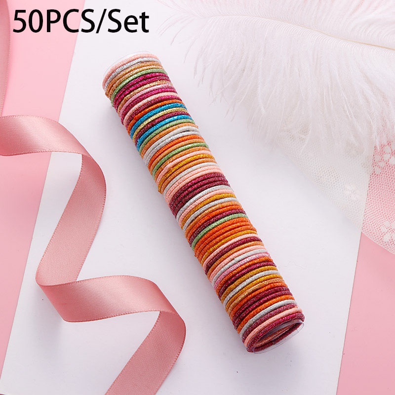 Set 50 Dây Buộc Tóc Co Giãn Nhiều Màu Sắc Cho Bé Gái