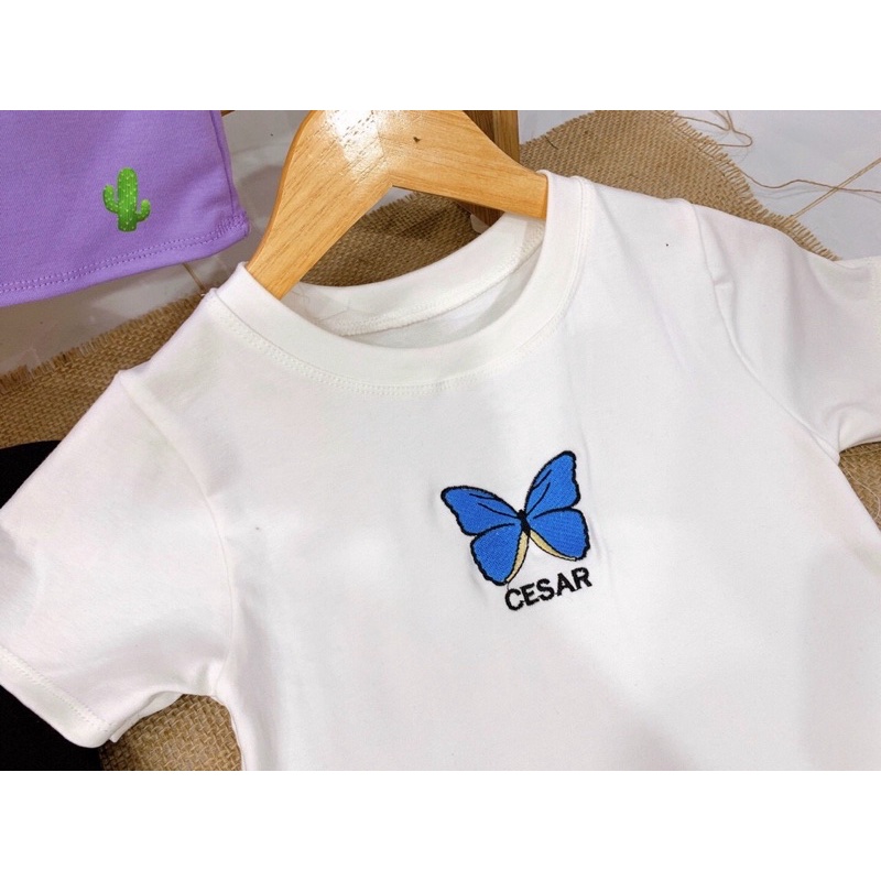 🍀Áo thun croptop thêu bướm cesar xịn xò