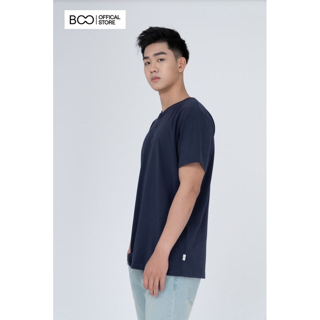 Áo Thun Nam BOO Dáng Basic Cơ Bản 100% Cổ Henley Phối 3 Cúc Màu Đen Lịch Lãm