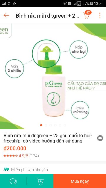 Bình rửa mũi Dr.Green kèm 40 gói muối rửa vệ sinh cho mẹ và bé