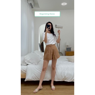 Nosbyn - Quần đùi xếp li vải đũi - Brown Pleat Front Shorts