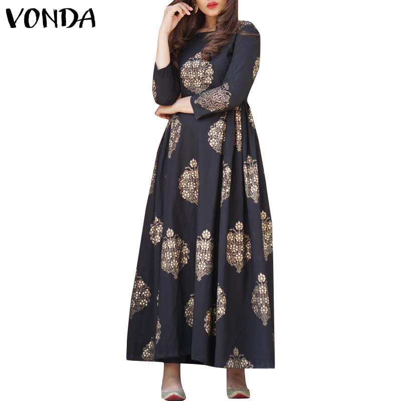 Đầm Maxi Vonda Tay Lửng In Hoa Phong Cách Vintage Cho Nữ