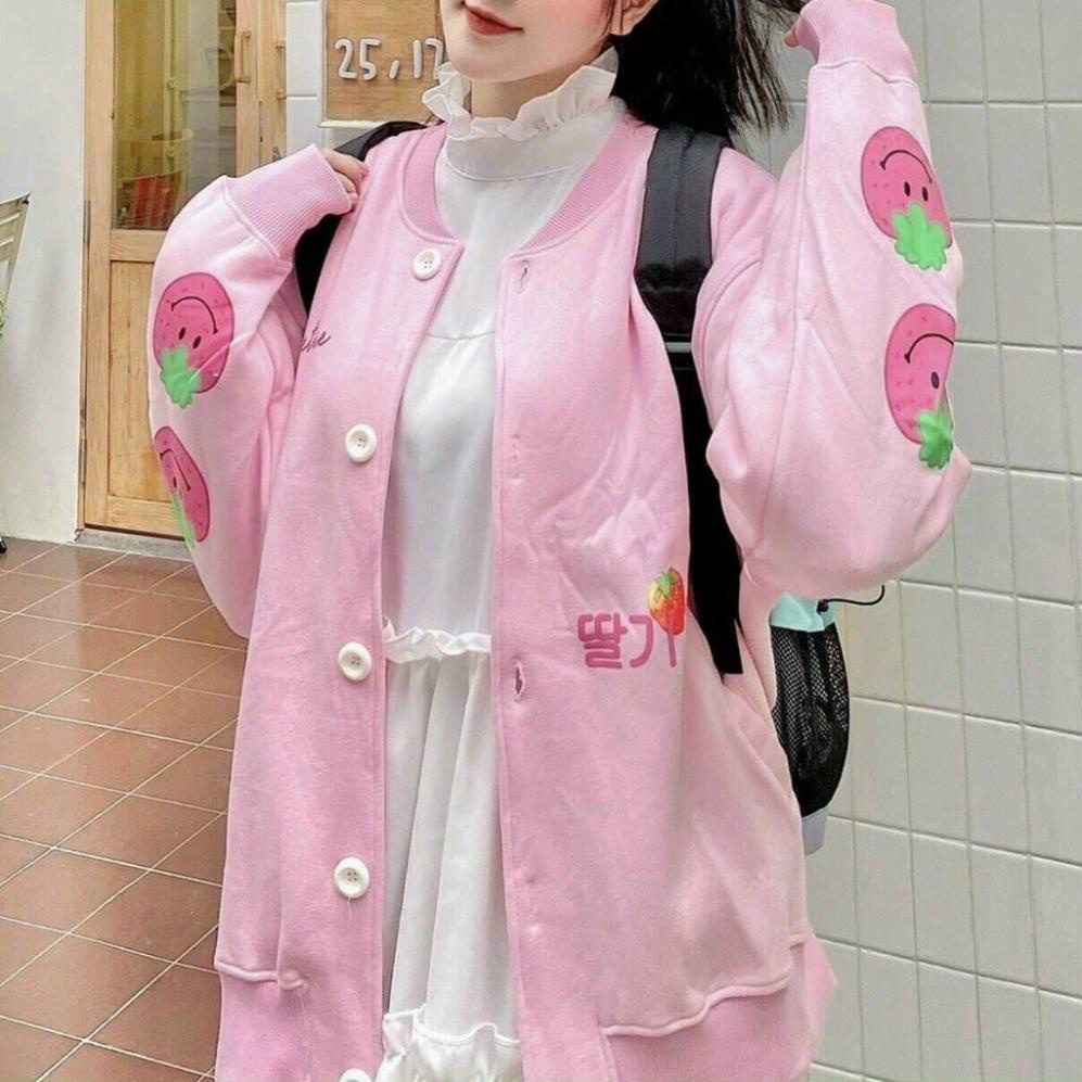Áo khoác cardigan nữ in trái dâu tây siu dễ thương