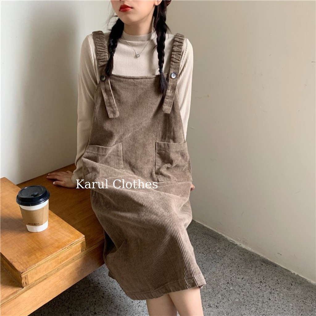 Yếm Váy nhung dáng dài , thời trang  hàn quốc , yếm Váy nhung  hàn quốc phối áo len cổ 3 phân | BigBuy360 - bigbuy360.vn