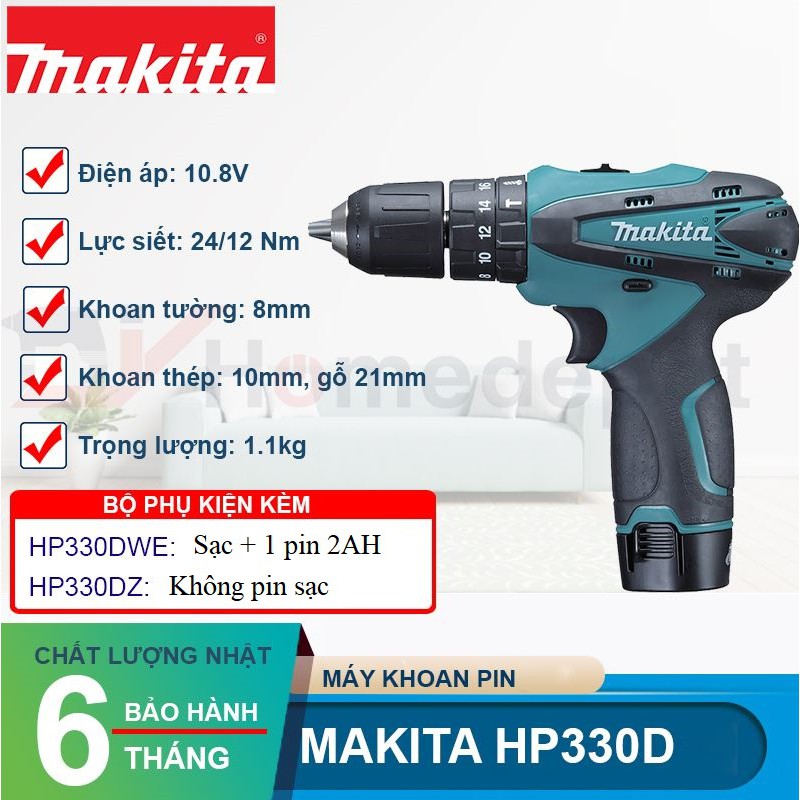 BN. Máy khoan Makita HP330z, 3 chức năng búa, vặn vít dùng pin .