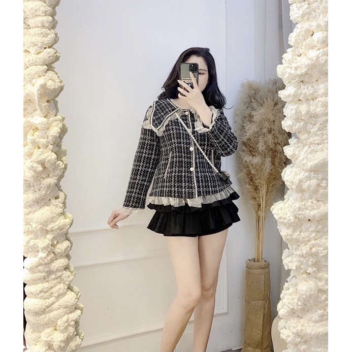 [ 𝐅𝐑𝐄𝐄 𝐒𝐇𝐈𝐏 ]  ÁO DẠ CARO VIỀN BÈO CÚC NGỌC CỔ PITER