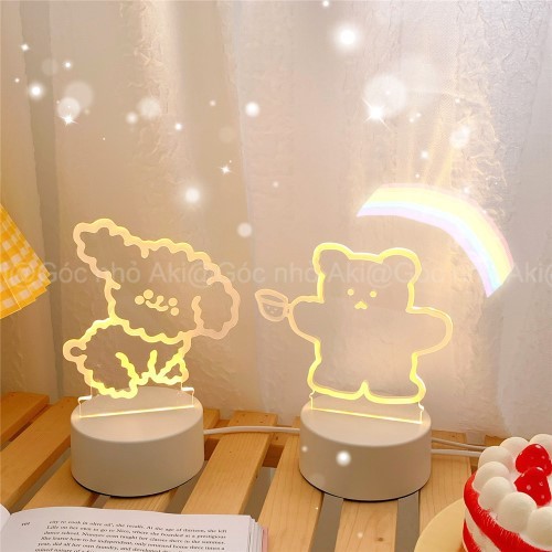 Đèn ngủ, đèn LED hình gấu dễ thương 3 màu trang trí bàn học, bàn làm việc - Phòng cách Hàn Quốc - Góc nhỏ Aki
