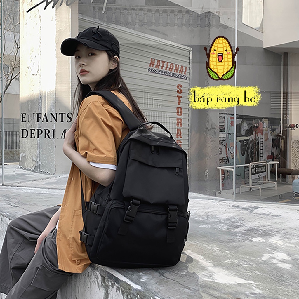 BALO ĐEO VAI ĐI HỌC MÀU ĐEN TRƠN UNISEX NAM NỮ TẶNG KÈM STICKER TRANG TRÍ