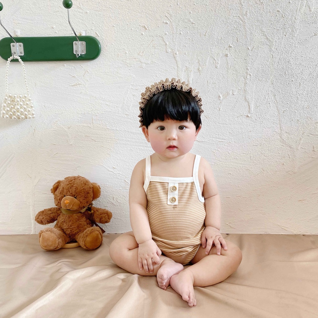 Áo Liền Quần Không Tay Bằng Cotton Họa Tiết Kẻ Sọc Cho Trẻ Em 0-2 Tuổi
