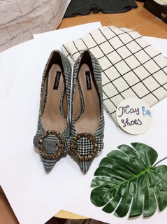 Giày cao gót kẻ khuy đá 5p