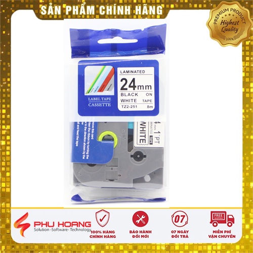 Nhãn in TZ2-251, Khổ rộng 24mm, chữ đen nền trắng , sử dụng cho máy in nhãn Brother
