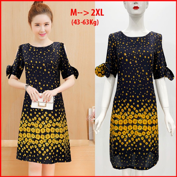 GIÁ CỰC SỐC - ĐẦM SUÔNG BIGSIZE, KIỂU ĐẦM SUÔNG TUỔI TRUNG NIÊN, ĐẦM SUÔNG HOA CÚC PHỐI NƠ TAY D3222
