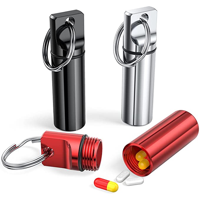 Hộp đựng thuốc mini bằng hợp kim nhôm chống nước kèm móc khóa thời trang