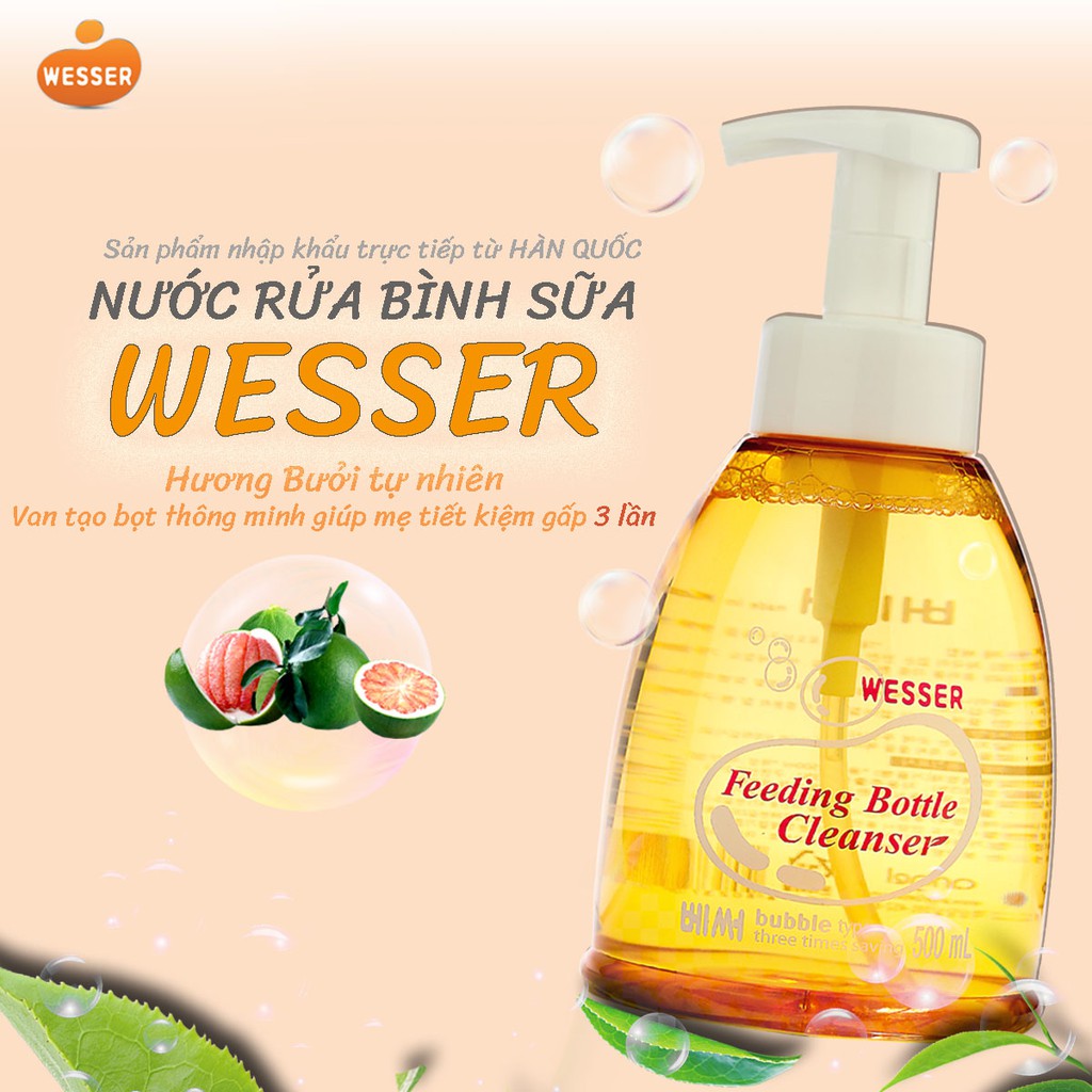 Nước rửa bình sữa -Wesser giúp vệ sinh bình sữa dễ dàng an toàn cho bé sử dụng dung tích 500ml nhập khẩu Hàn Quốc