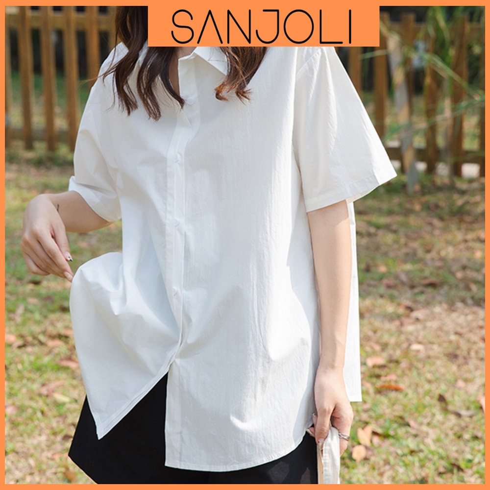 Áo Sơ Mi Form Rộng SANJOLI Áo So Mi Nữ Kiểu Oversize Tay Ngắn Thiết Kế Hàn Quốc Hot Trend AO058 | BigBuy360 - bigbuy360.vn