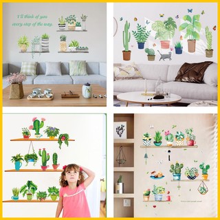 Combo giấy decal dán tường trang trí Hồ Chí Minh - Decal dán tường trang trí chậu cây dễ thương - Tặng kèm keo sữa