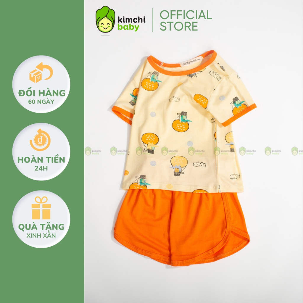 Đồ Bộ Bé Gái, Bé Trai Minky Mom Vải Thun Lạnh Hoạ Tiết Nhím Nâu Cổ Viền, Bộ Cộc Tay Mặc Nhà Cho Bé MKM2214
