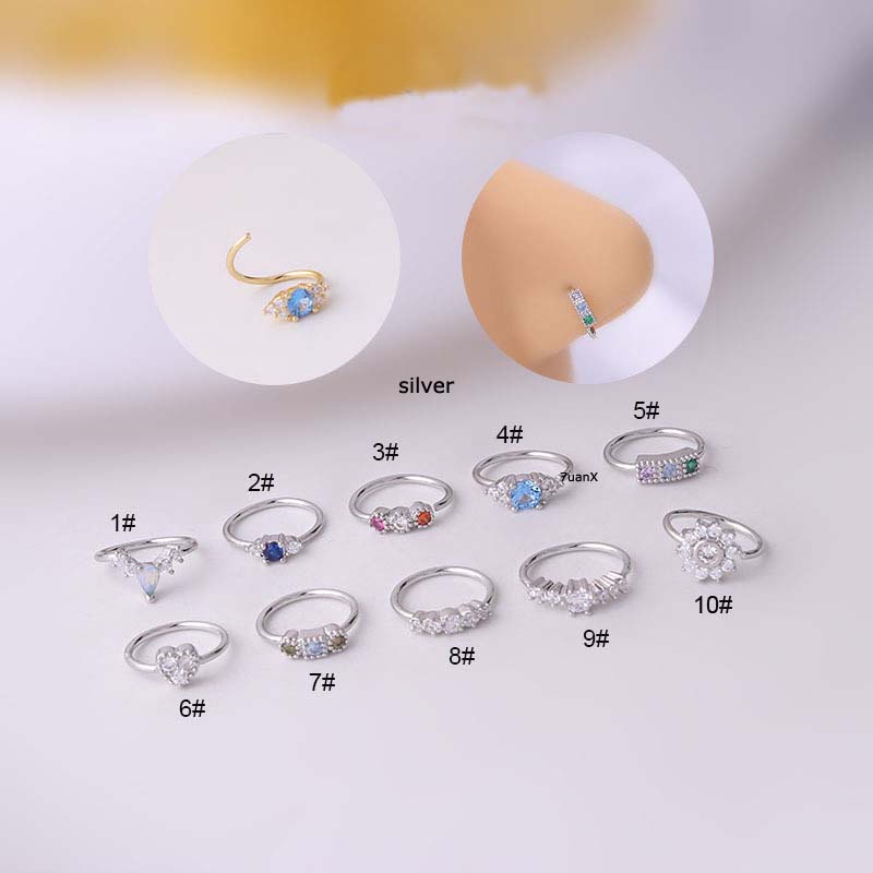 Khuyên mũi tròn 8mm đính đá 20g