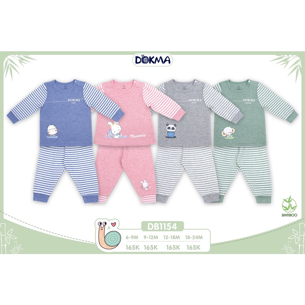 Dokma 2022 - Bộ cài vai dài tay phối kẻ cho bé trai bé gái từ 6 tháng đến 3 tuổi