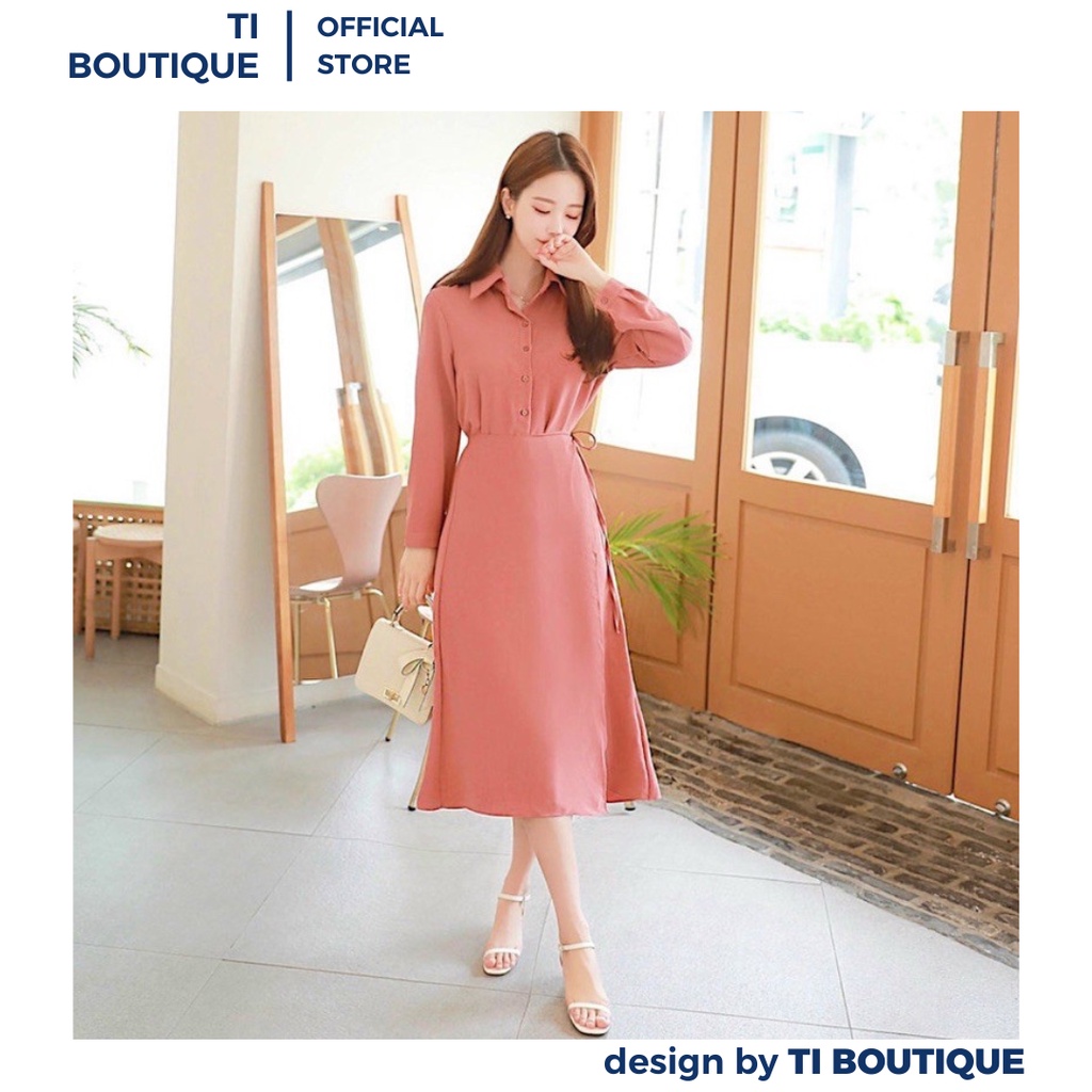 Đầm Nữ Xinh Cổ Somi Phối Tay Phồng Sang Chảnh, Đầm Váy Công Sở Dáng Dài Suông Phối Dây Nơ Eo Sang Chảnh