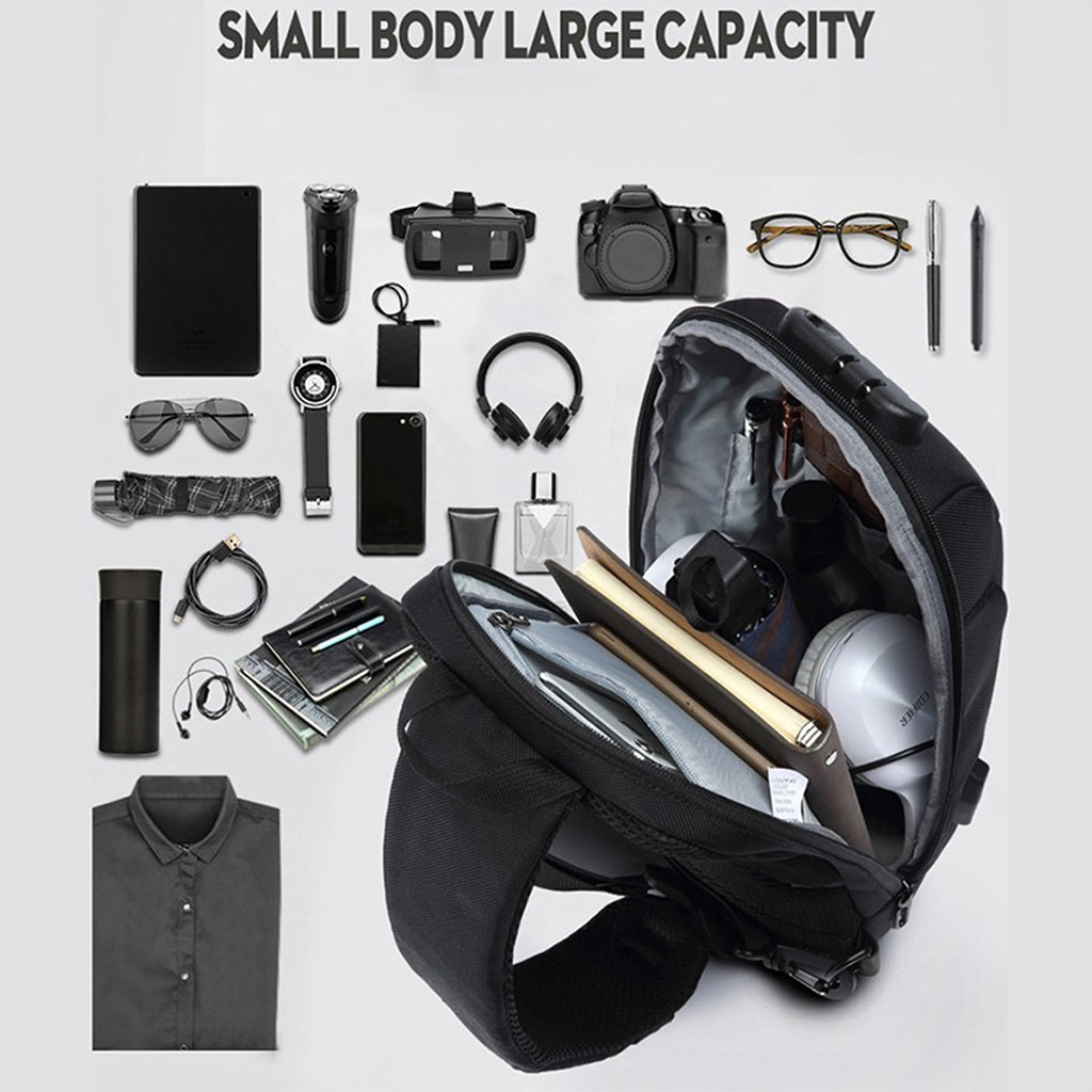 Túi đeo chéo OZUKO không thấm nước chống trộm có cổng USB thời trang cho nam