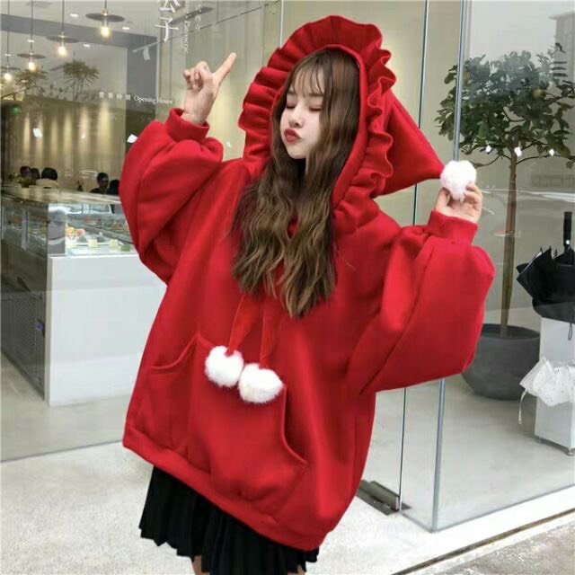 Áo Hoodie Noel Đỏ Mũ Phù Thuỷ 🦋 Áo Thun Trơn Dài Tay Mũ Viền Bèo 🦋 | BigBuy360 - bigbuy360.vn