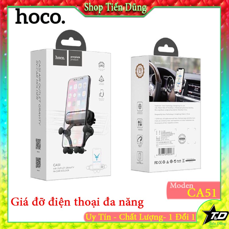 Giá đỡ điện thoại Hoco CA51 để cửa gió xe hơi với thiết kế gọn có thể thu nhỏ được