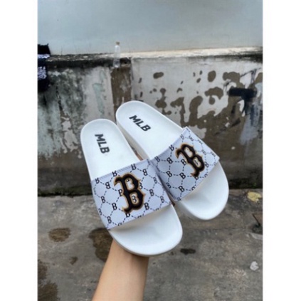 Dép cao su cao cấp Mlb Boston Monogram nữ, đế êm, nhẹ, không trơn, không thấm nước