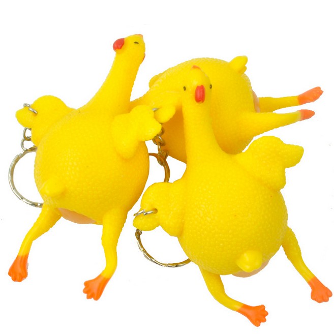 Chicken and Egg Joke Rubber Animal Keyring Keychain-Egg Pops Out Funny Toy Gift