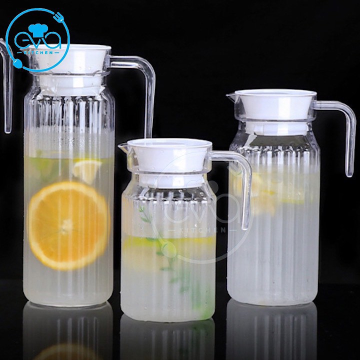 Set 2 Bình Đựng Nước Thuỷ Tinh Miệng Rót Sọc Có Quai Cầm 1000 Ml Và 500 Ml M0749