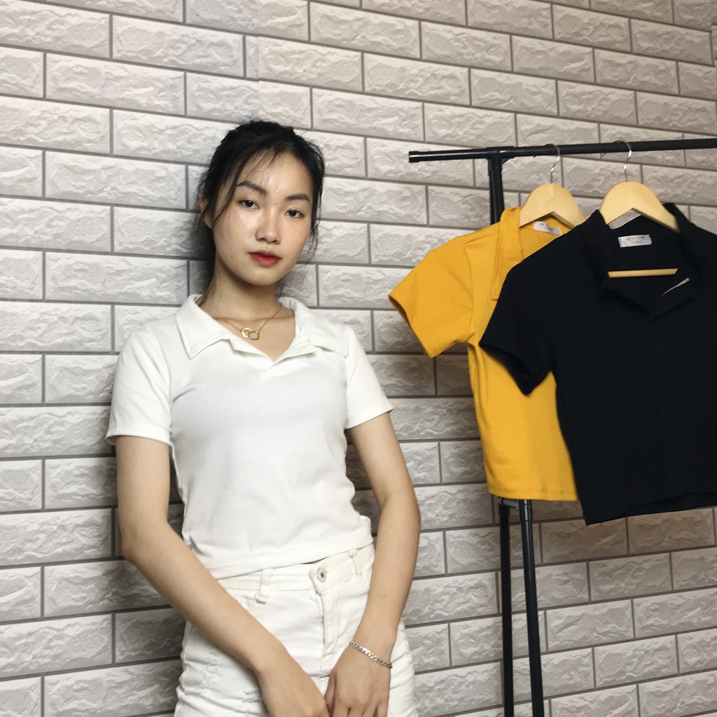 Áo croptop có cổ trụ dáng ôm nhẹ cá tính chất thun cotton mềm mịn thoáng mát | BigBuy360 - bigbuy360.vn