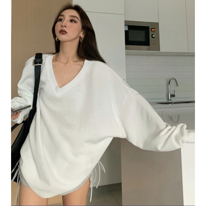 Áo thun tay dài cổ chữ V thời trang sành điệu năng động cho nữ