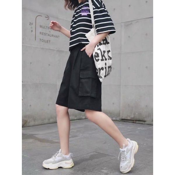 Quần short lửng kaki túi hộp SixK Store Unisex Trơn short nam nữ phong cách ulzzang