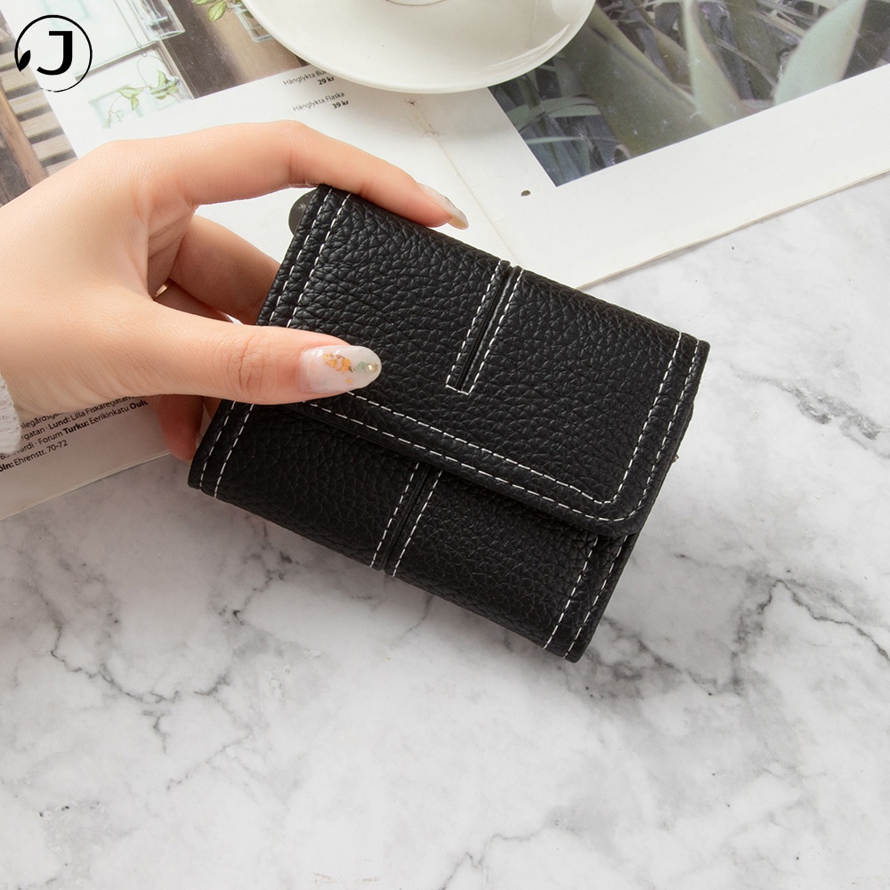 KAITIFEI Ví da nữ cầm tay mini nhỏ gọn đựng thẻ/tiền xu ngắn gập đẹp thời trang cao cấp có khóa kéo sang trọng cho nữ