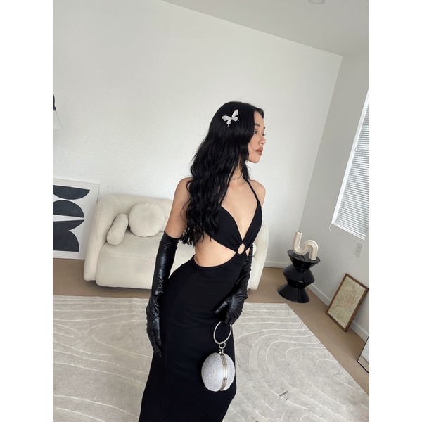 Đầm Body Gân Khoen Tròn Hở lưng - Amelie