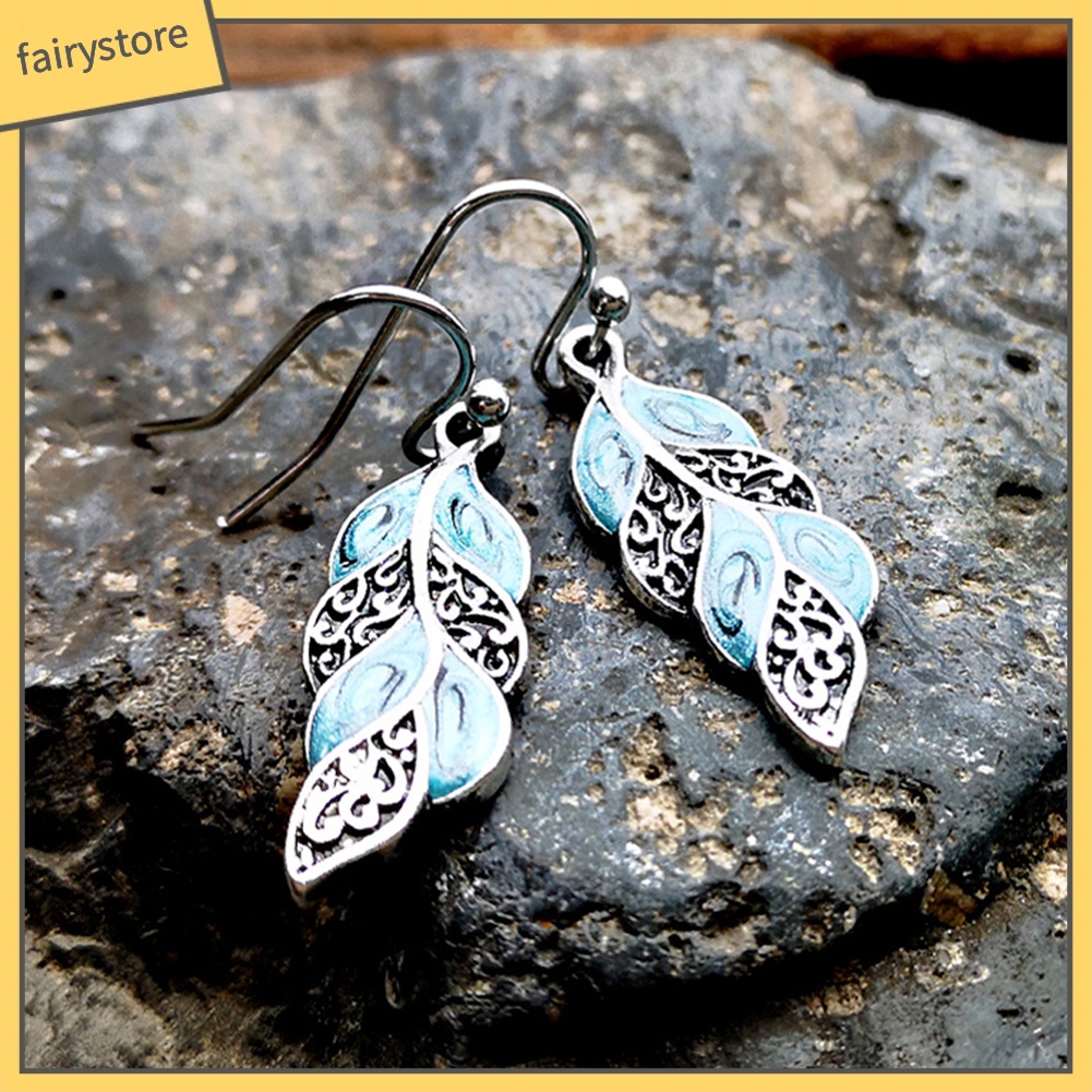 Khuyên tai dáng dài mặt hình lông chim công phong cách Vintage sang trọng