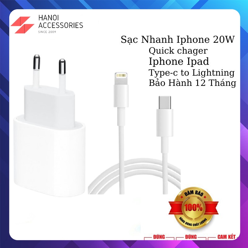 Bộ Sạc Nhanh Iphone 20W chân Chân Tròn - Sử dụng cho Iphone 12 Pro Max IPhone 11 Pro Max/ 11 Pro/ X/ XS Max/ 8/ 8 Plus