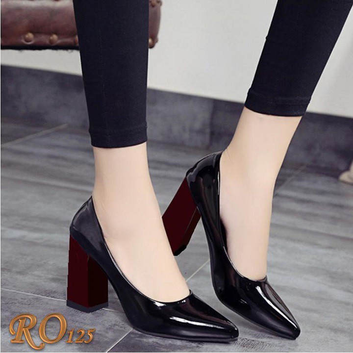 Giày cao gót nữ đẹp đế vuông 7p hàng hiệu rosata đẹp hai màu đen đỏ ro125
