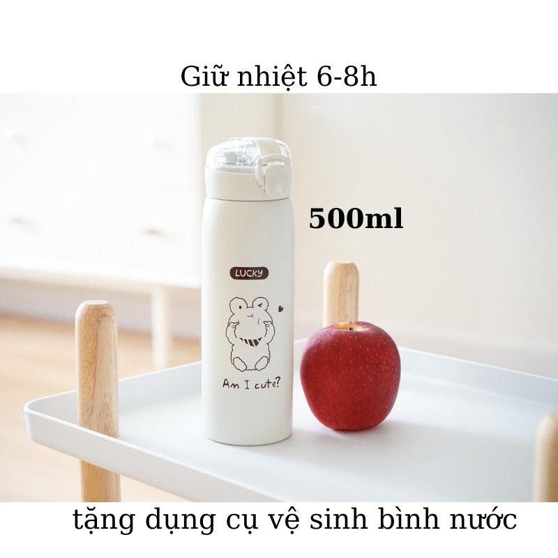 Bình giữ nhiệt INOX 304 dung tích 500ml họa tiết hình gấu dễ thương có ống hút có dây | BigBuy360 - bigbuy360.vn