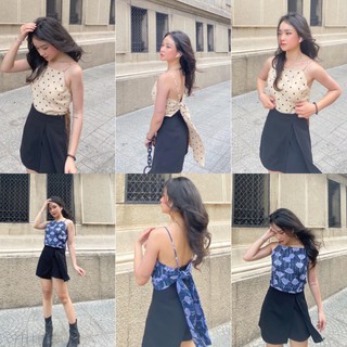 Áo Croptop IRIS Top hoạ tiết 2 dây chất vải linen dày dặn ,có sẵn mút ngực , dây áo tăng đơ có điều chỉnh