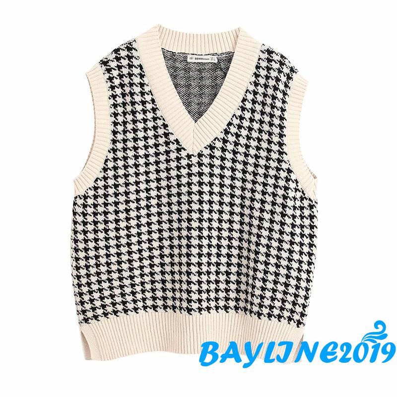 Áo Khoác Len Không Tay Họa Tiết Ca Rô Trẻ Trung Thanh Lịch Dành Cho Nữ