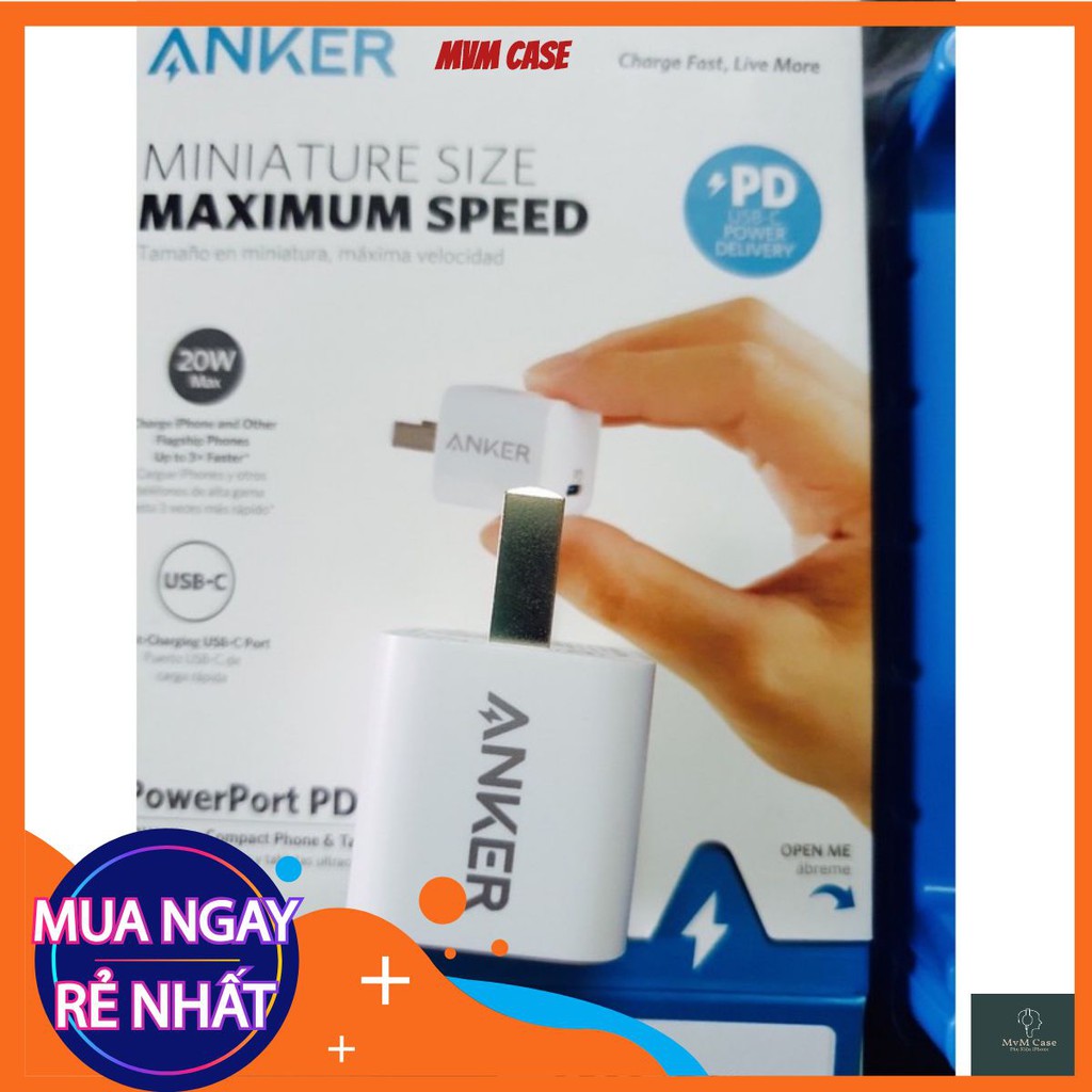 Sạc ANKER PowerPort PD Nano 20w - cổng USB-C dùng cho iPhone 12/12Promax/12Mini/12Pro